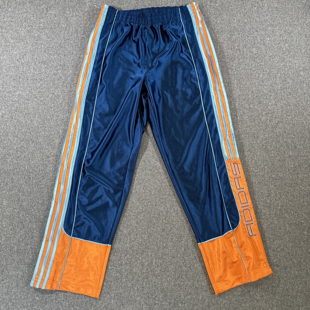 Vintage Y2K Adidas Tear Away Track Pants Blue Orange Snap 3 Stripe Men's XL